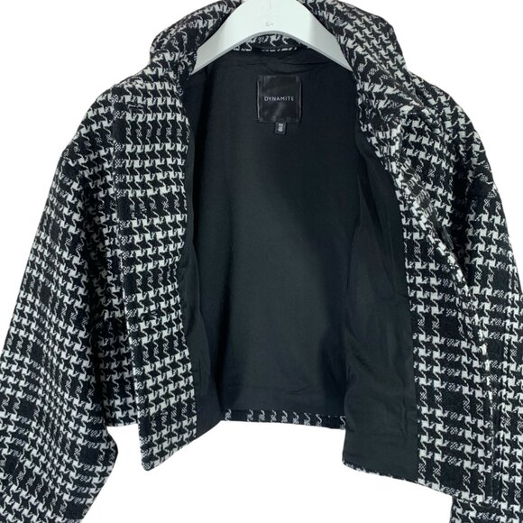 Crop short jacket coat bouclé Puff Sleeve black & white SZ small DYNAMITE - Picture 8 of 13